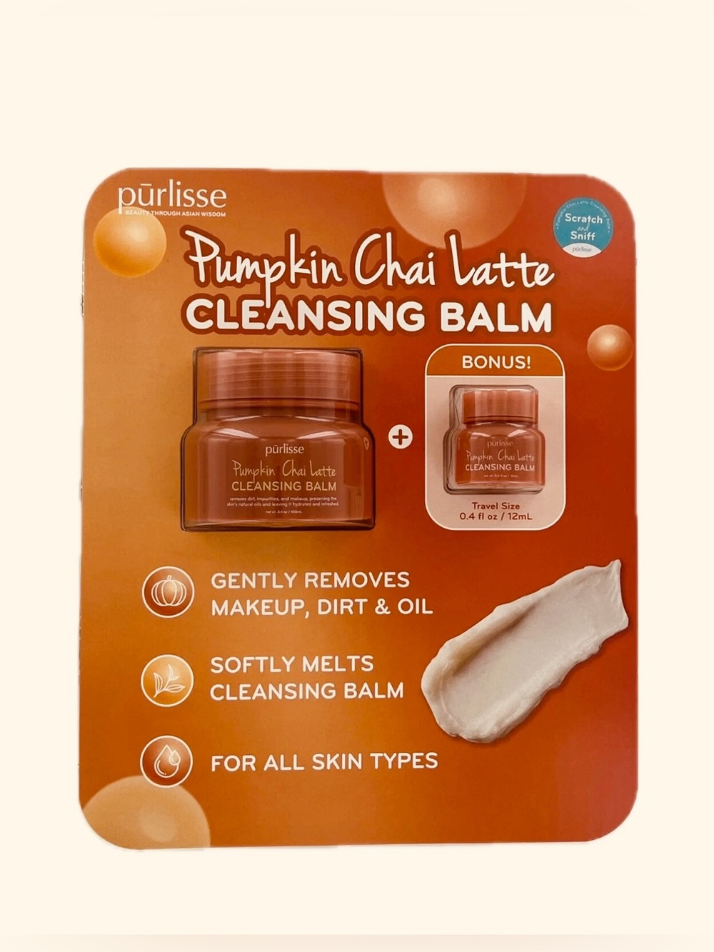 Purlisse Pumpkin Chai Latte Cleanser Balm 3.4oz w Bonus Travel Size .4oz BNIB